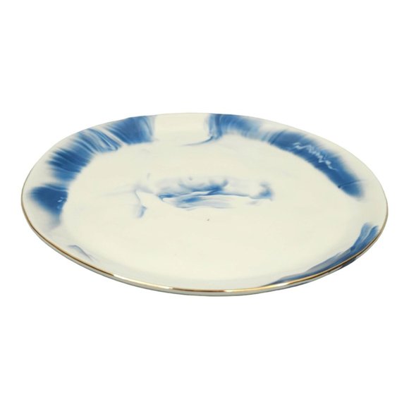 Anthropologie Strata 8 3/8" Salad Plate Gold Rim Blue Marble Design Ceramic - Picture 7 of 9